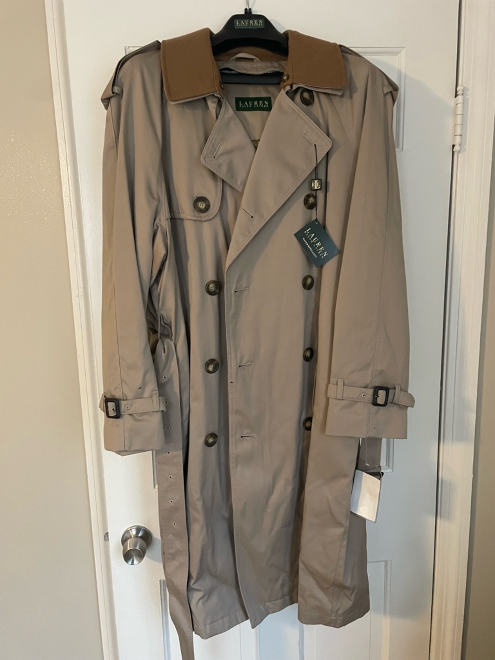 Lauren Ralph Lauren Men’s Double-Breasted Trench Coat in Taupe